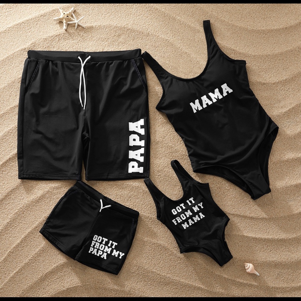 Suit Letter Print Family Matching Swimsuit in black